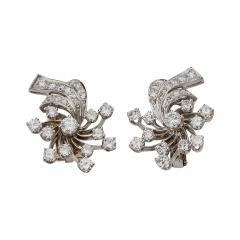 Mid Century Platinum and Diamond Clip Earrings - 3530137