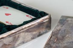 Mid Century Playing Cards Box in Patinated Silver Plated Brass and Velvet 1960s - 4582728