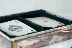 Mid Century Playing Cards Box in Patinated Silver Plated Brass and Velvet 1960s - 4582733