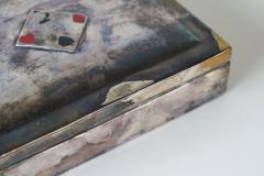 Mid Century Playing Cards Box in Patinated Silver Plated Brass and Velvet 1960s - 4582742