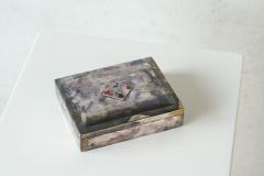 Mid Century Playing Cards Box in Patinated Silver Plated Brass and Velvet 1960s - 4582785