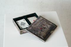 Mid Century Playing Cards Box in Patinated Silver Plated Brass and Velvet 1960s - 4582807