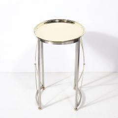 Mid Century Polished Brass Brushed Steel Side Table with Lattice Supports - 4465833