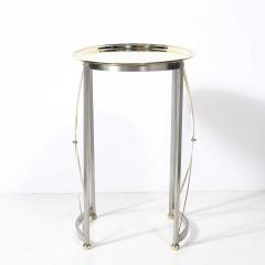 Mid Century Polished Brass Brushed Steel Side Table with Lattice Supports - 4465835