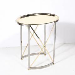 Mid Century Polished Brass Brushed Steel Side Table with Lattice Supports - 4465838
