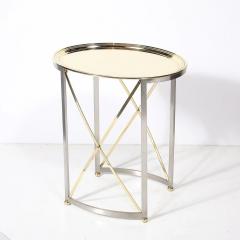 Mid Century Polished Brass Brushed Steel Side Table with Lattice Supports - 4465844