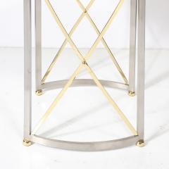 Mid Century Polished Brass Brushed Steel Side Table with Lattice Supports - 4465845