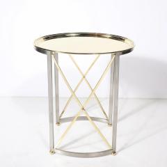 Mid Century Polished Brass Brushed Steel Side Table with Lattice Supports - 4465847