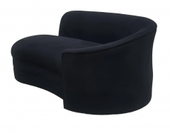 Mid Century Post Modern Curved Chaise Lounge or Loveseat in Black Velvet - 2592106