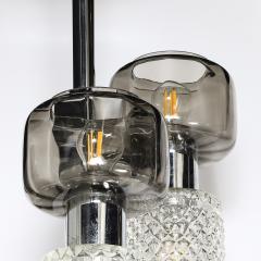 Mid Century Pressed Crystal Smoked Murano Glass Staggered 3 Arm Pendant - 4566435