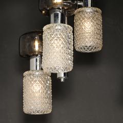 Mid Century Pressed Crystal Smoked Murano Glass Staggered 3 Arm Pendant - 4566445