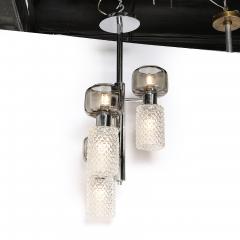 Mid Century Pressed Crystal Smoked Murano Glass Staggered 3 Arm Pendant - 4566469