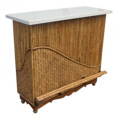 Mid Century Rattan Granite Top Bar With Two Stools - 2664515