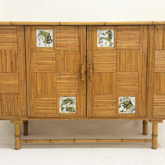 Mid Century Rattan Sideboard with Zodiac Sign Tiles in the Style of Audoux Min - 3893503