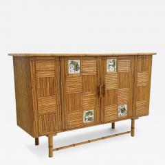 Mid Century Rattan Sideboard with Zodiac Sign Tiles in the Style of Audoux Min - 3895640