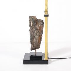 Mid Century Rectilinear Black Lacquer Brass Pyrite Specimen Table Lamp - 4347312