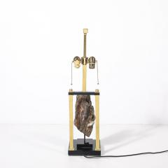 Mid Century Rectilinear Black Lacquer Brass Pyrite Specimen Table Lamp - 4347313