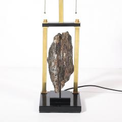 Mid Century Rectilinear Black Lacquer Brass Pyrite Specimen Table Lamp - 4347314