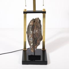 Mid Century Rectilinear Black Lacquer Brass Pyrite Specimen Table Lamp - 4347316