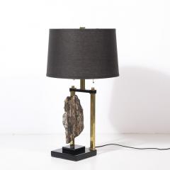 Mid Century Rectilinear Black Lacquer Brass Pyrite Specimen Table Lamp - 4347319
