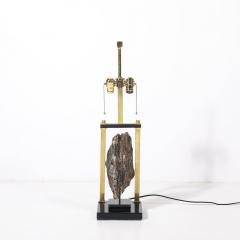 Mid Century Rectilinear Black Lacquer Brass Pyrite Specimen Table Lamp - 4347320