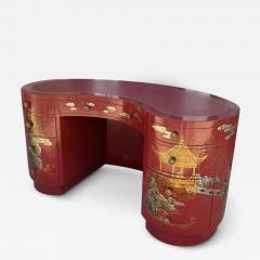 Mid Century Red Gold Chinoiserie Kidney Shaped Vanity or Desk - 4426915