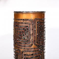 Mid Century Red Iron Oxide Dripped Graphite Glazed Lamp w Welded Copper Shade - 3275985