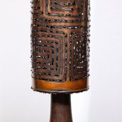 Mid Century Red Iron Oxide Dripped Graphite Glazed Lamp w Welded Copper Shade - 3275986
