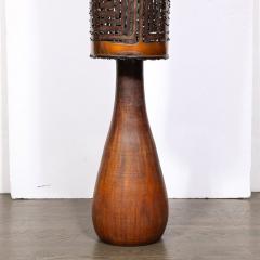 Mid Century Red Iron Oxide Dripped Graphite Glazed Lamp w Welded Copper Shade - 3275987