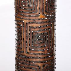 Mid Century Red Iron Oxide Dripped Graphite Glazed Lamp w Welded Copper Shade - 3276053