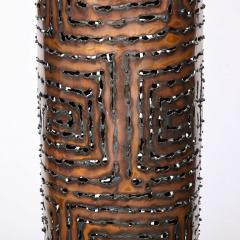Mid Century Red Iron Oxide Dripped Graphite Glazed Lamp w Welded Copper Shade - 3276168
