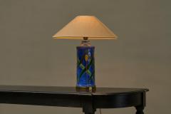 Mid Century Reed Themed Studio Pottery and Brass Table Lamp 1960s - 4395759