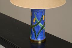 Mid Century Reed Themed Studio Pottery and Brass Table Lamp 1960s - 4395866