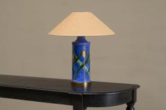 Mid Century Reed Themed Studio Pottery and Brass Table Lamp 1960s - 4395885