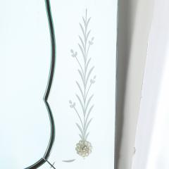 Mid Century Reverse Etched Mirror w Scalloped Inner Border Florets - 4826904