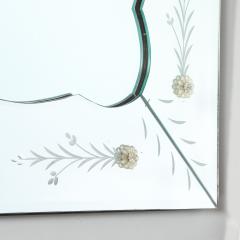 Mid Century Reverse Etched Mirror w Scalloped Inner Border Florets - 4826905