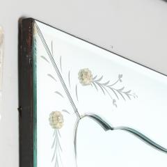 Mid Century Reverse Etched Mirror w Scalloped Inner Border Florets - 4826947