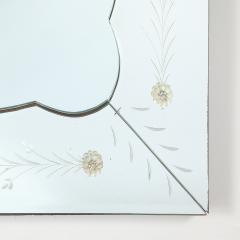 Mid Century Reverse Etched Mirror w Scalloped Inner Border Florets - 4826955