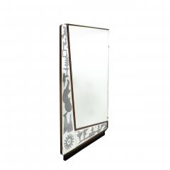 Mid Century Reversed Etched Smoked Wall Mirror with Sculptural Walnut Lining - 4622361