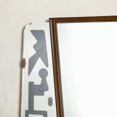Mid Century Reversed Etched Smoked Wall Mirror with Sculptural Walnut Lining - 4622362