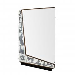 Mid Century Reversed Etched Smoked Wall Mirror with Sculptural Walnut Lining - 4622363
