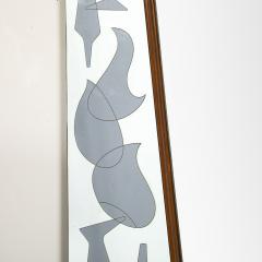 Mid Century Reversed Etched Smoked Wall Mirror with Sculptural Walnut Lining - 4622373