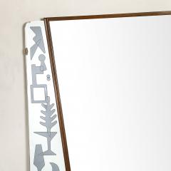 Mid Century Reversed Etched Smoked Wall Mirror with Sculptural Walnut Lining - 4622378