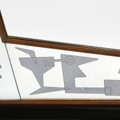 Mid Century Reversed Etched Smoked Wall Mirror with Sculptural Walnut Lining - 4622383