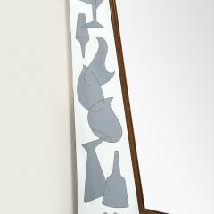 Mid Century Reversed Etched Smoked Wall Mirror with Sculptural Walnut Lining - 4622389