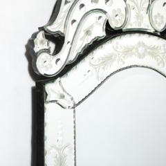 Mid Century Reversed Etched Venetian Glass Mirror with Chain Beveled Detailing - 4489668