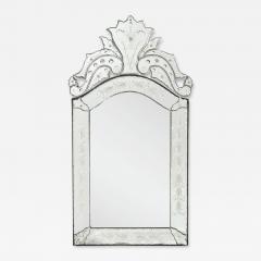 Mid Century Reversed Etched Venetian Glass Mirror with Chain Beveled Detailing - 4491385
