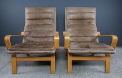 Mid Century Ribbed Leather Bentwood Armchair Scandinavian Design - 2307611