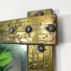 Mid Century Riveted Brass Brutalist Mirror - 3293052
