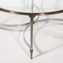Mid Century Round Glass Brass Steel Cocktail Table Manner of Maison Jansen - 3523743
